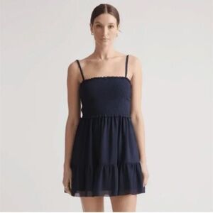 Quince Chiffon Smocked Sleeveless Mini Dress in Navy Sz L